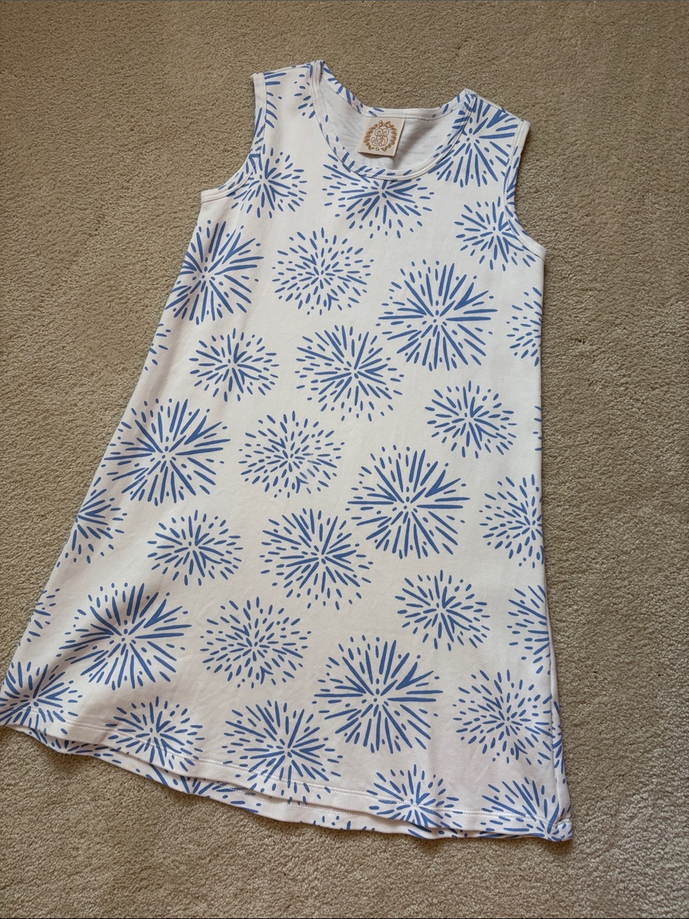 The Beaufort Bonnet Company White Dress with Blue Fireworks Print